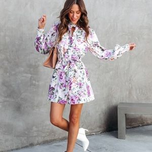 NEW VICI Lavender Deborah Floral Pocketed Button Down Tied Shirt Dress